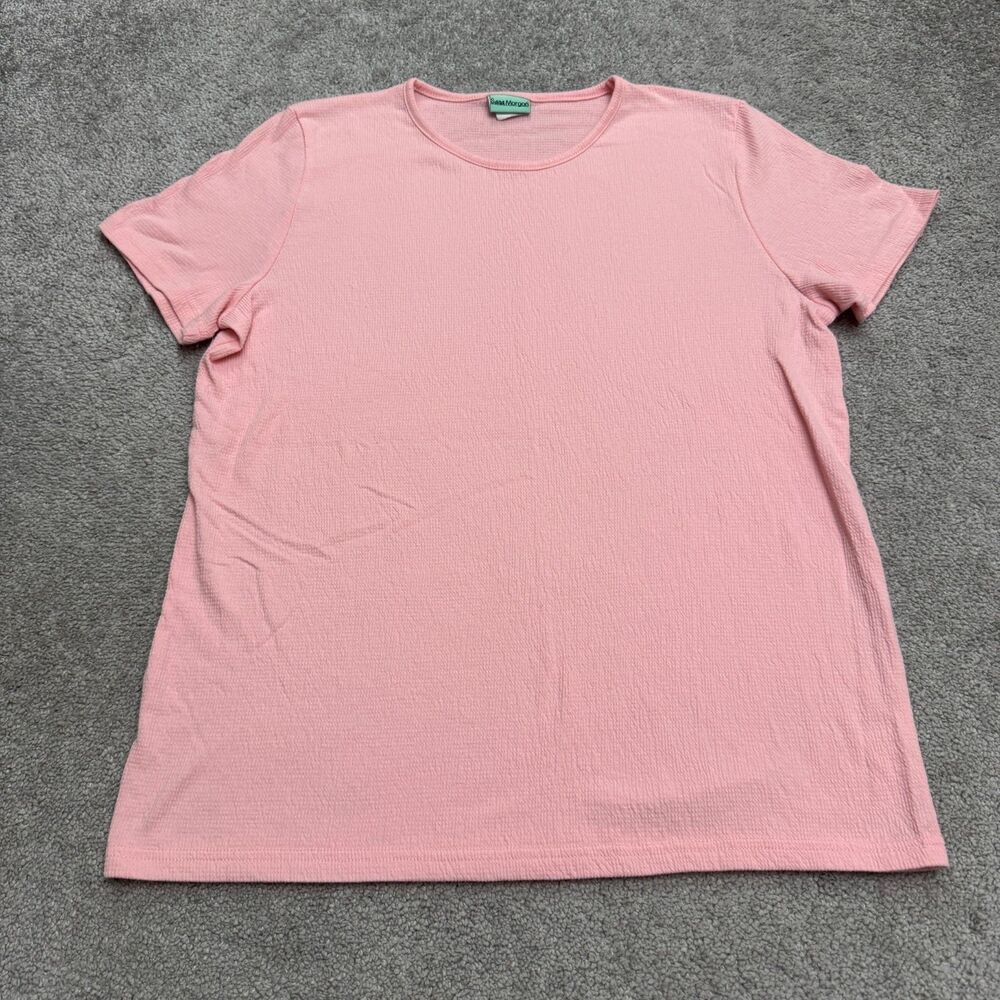 Sara Morgan Textured Basic T-Shirt Womens Large Pink Short Sleeve Crew Tee Top